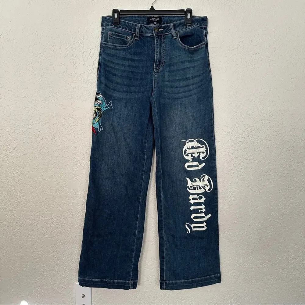 Ed Hardy Y2K Wide Leg Embroidered Logo Jeans 28